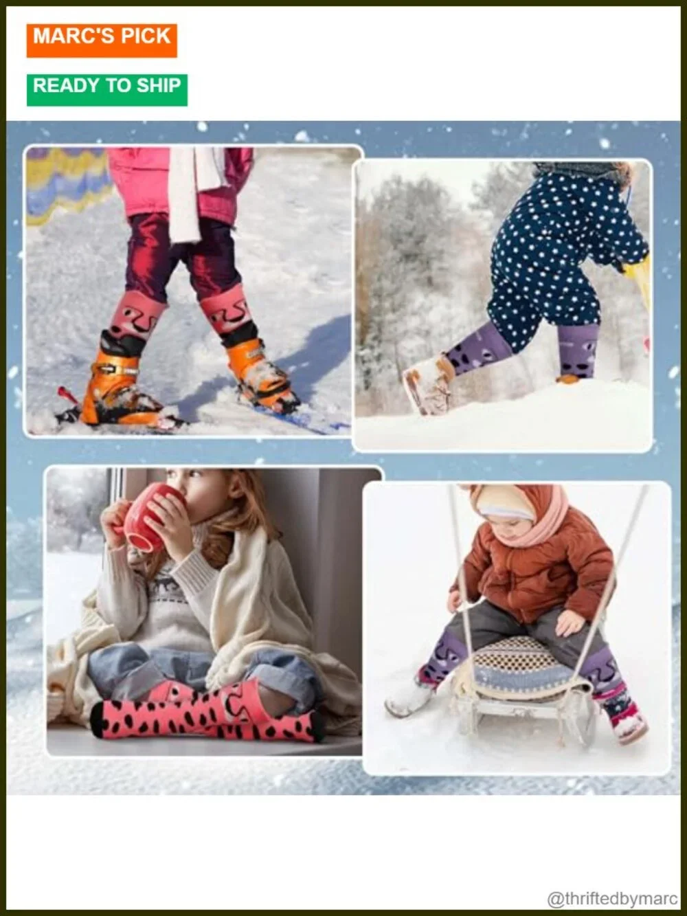 Kids Wool Ski Socks 2 Pairs Over the Calf Snowboard Thermal